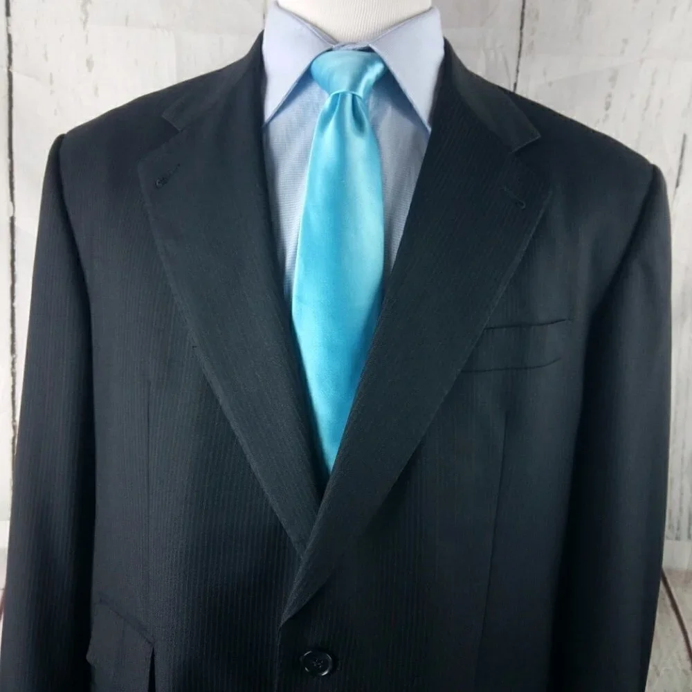 Martys Custom Tailor Super 150s 47L 2 Butn Charcoal Pinstripe Suit Blazer Jacket